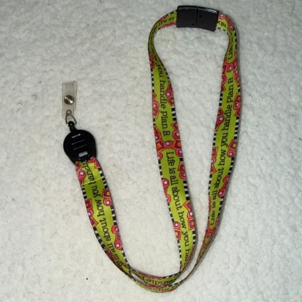 Inspirational Quote Lanyard Retractable ID Badge Reel Plan B Green Geometric